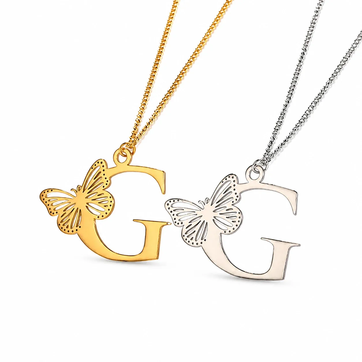 Butterfly Initial 18K Gold-Plated Stainless Steel Necklace - Letter G