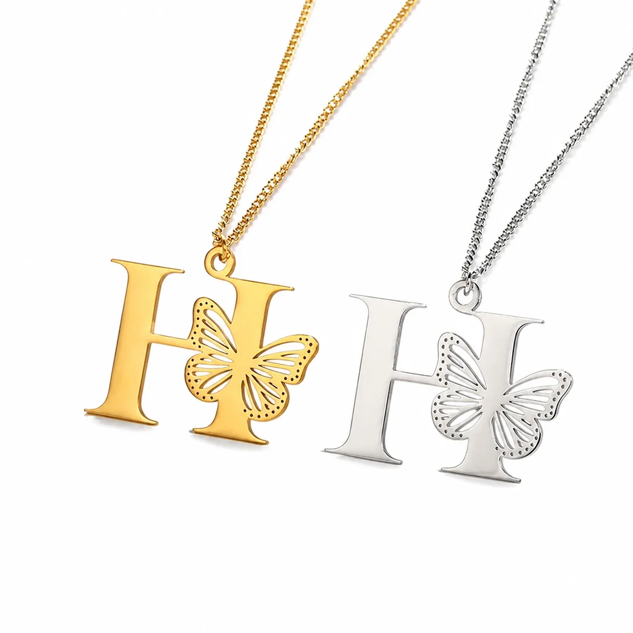 Butterfly Initial 18K Gold-Plated Stainless Steel Necklace - Letter H