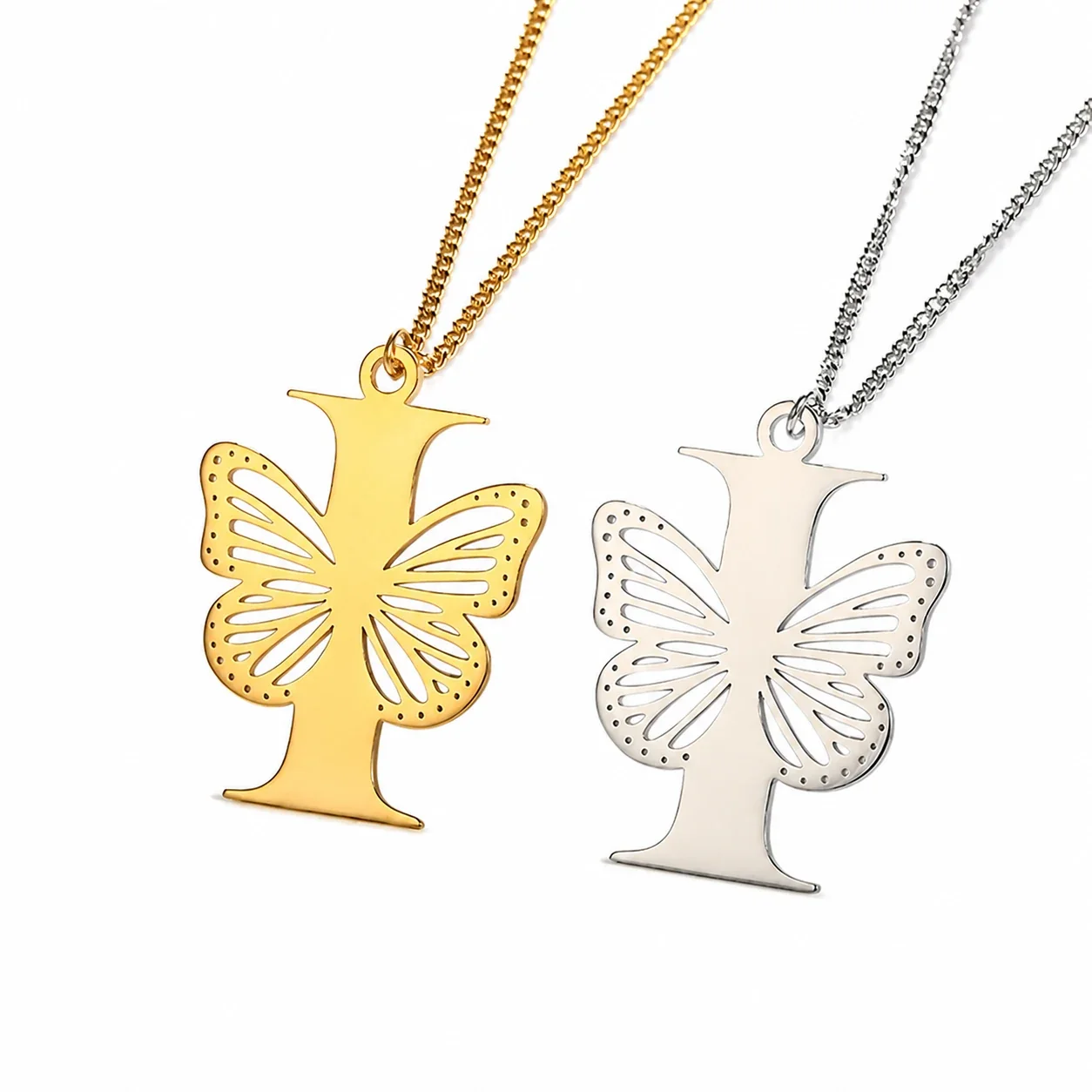 Butterfly Initial 18K Gold-Plated Stainless Steel Necklace - Letter I