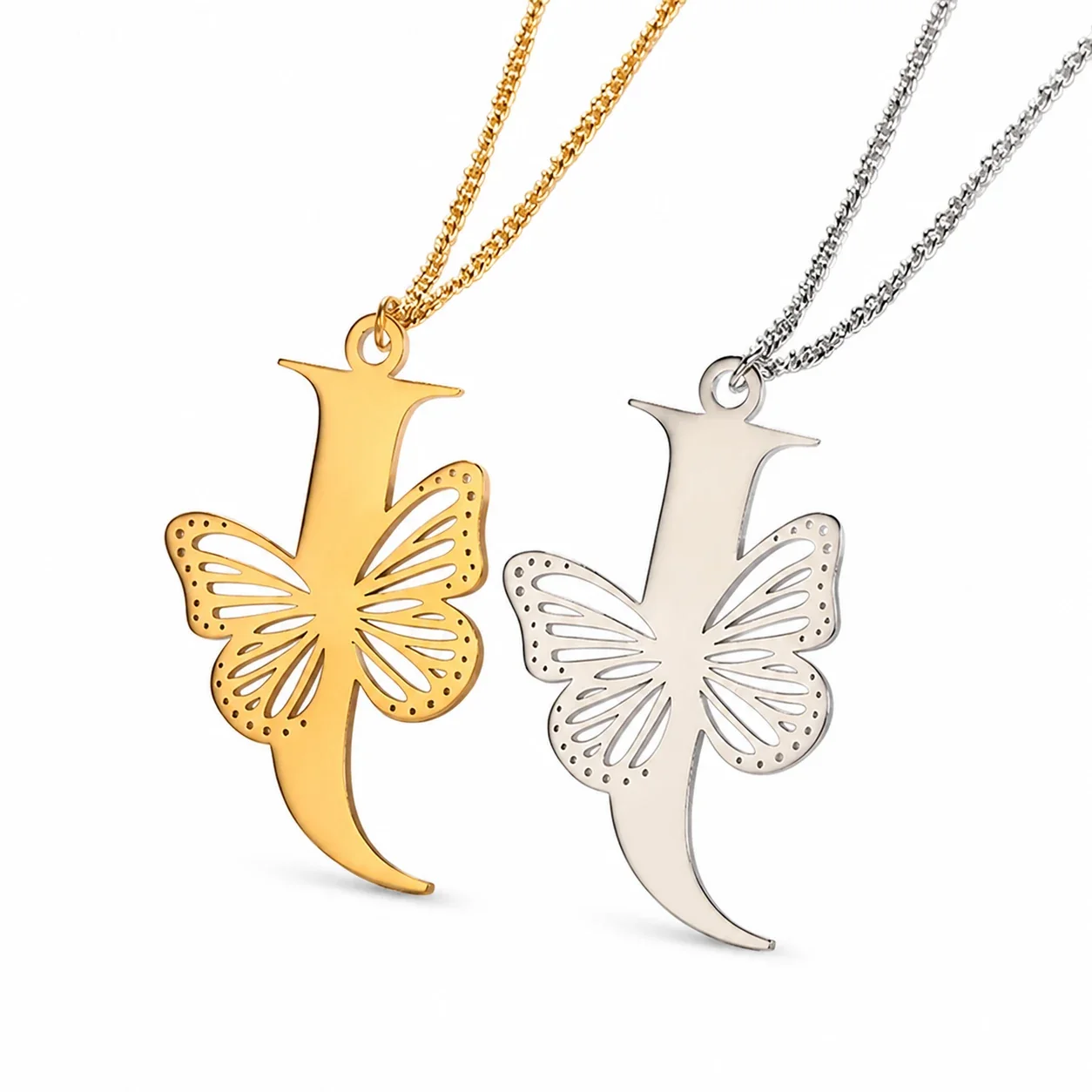 Butterfly Initial 18K Gold-Plated Stainless Steel Necklace - Letter J