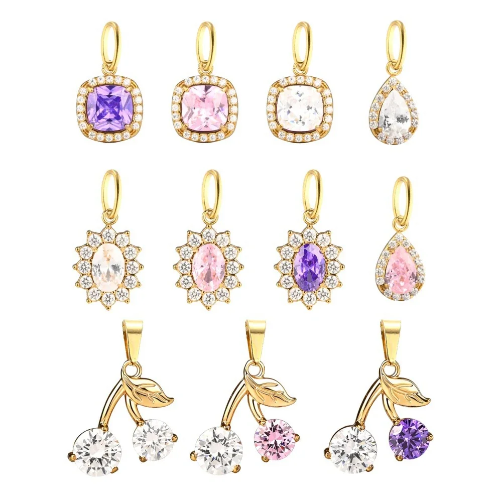 Polished 316 Stainless Steel CZ Charm Pendant Assortment
