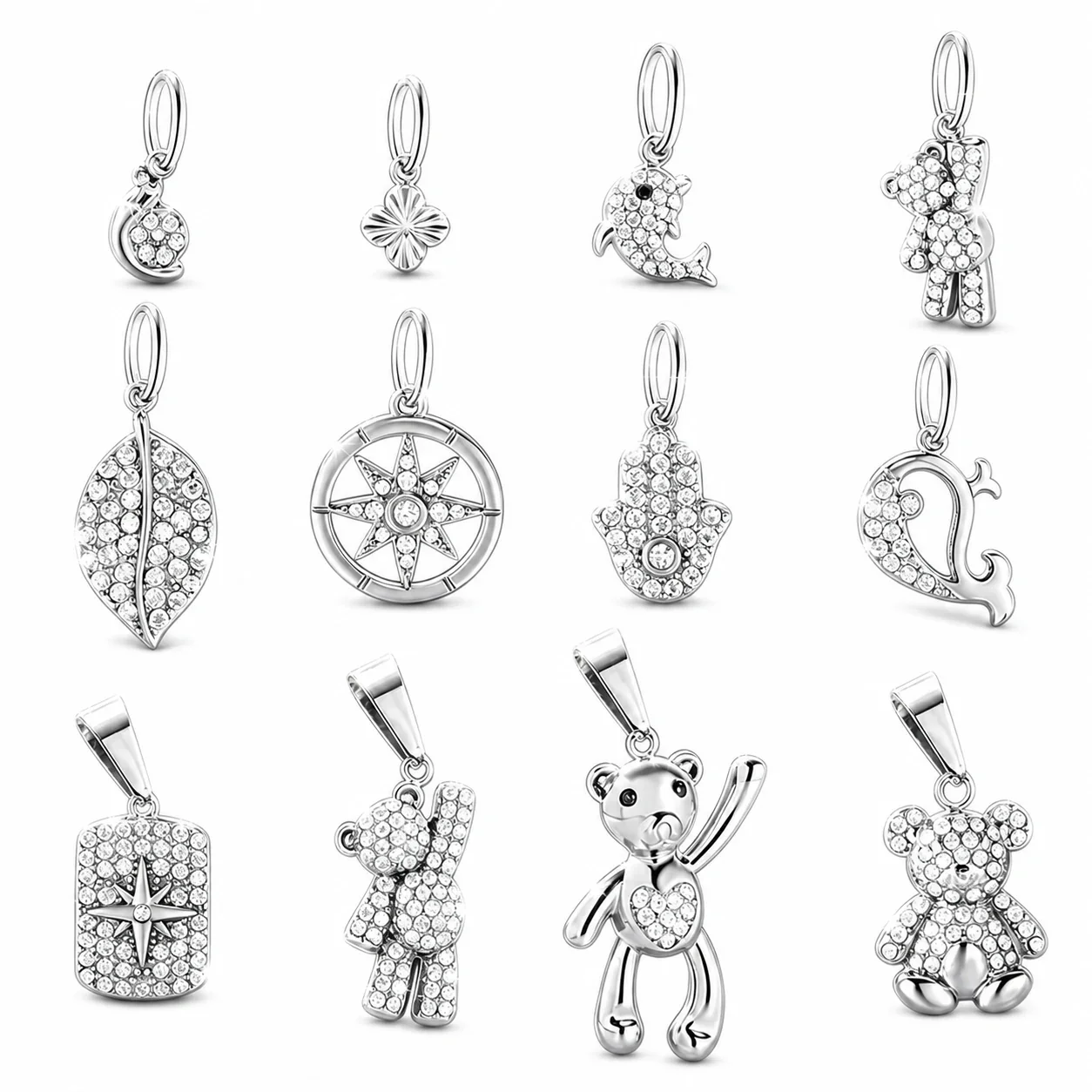 Polished 316 Stainless Steel CZ Charm Pendant Assortment