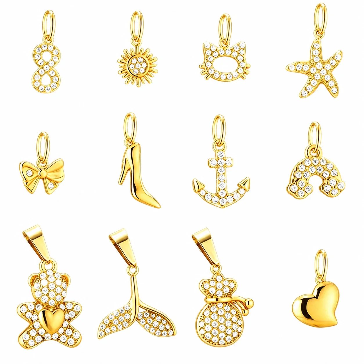 Polished 316 Stainless Steel CZ Charm Pendant Assortment