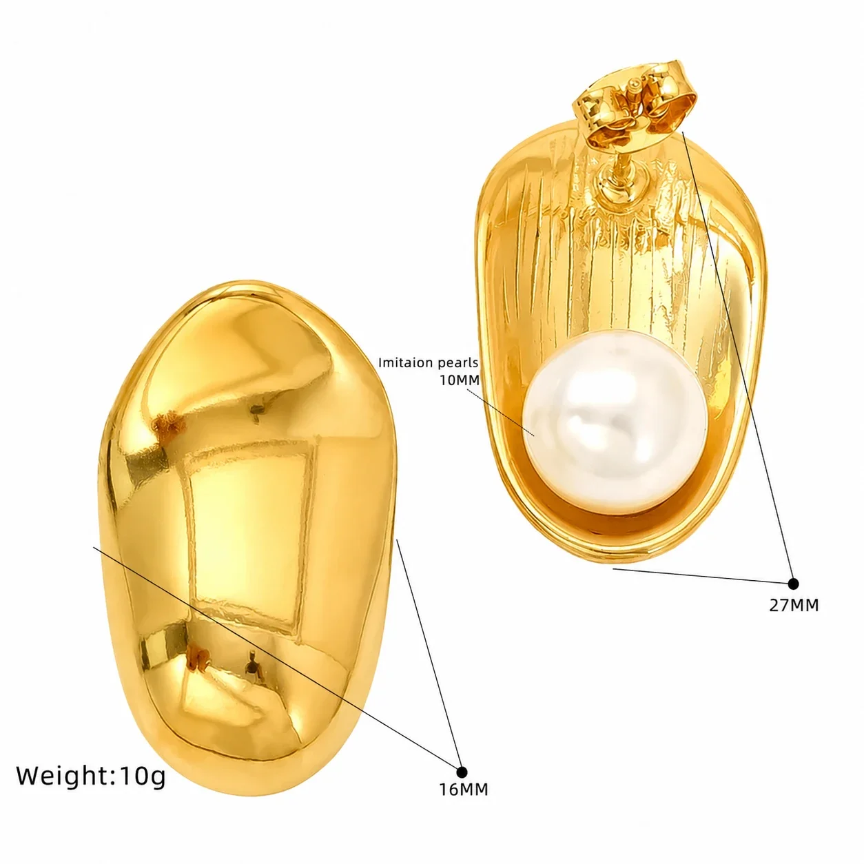Gold-Tone Stainless Steel Textured Flower Stud Earrings - Gold Cluster Pearl-Effect