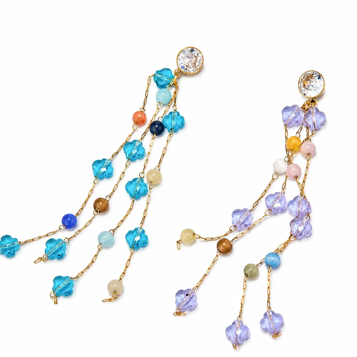 Cascading 18K Gold-Plated Crystal Tassel Drop Earrings