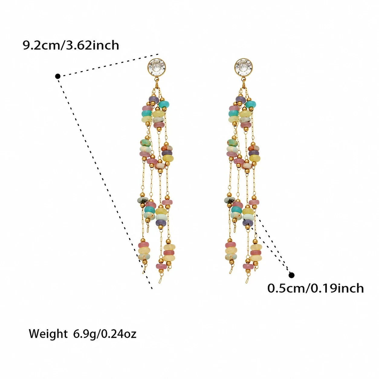 Cascading 18K Gold-Plated Crystal Tassel Drop Earrings - Multicolor Gold