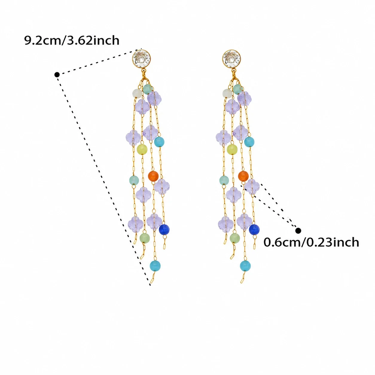 Cascading 18K Gold-Plated Crystal Tassel Drop Earrings - Light Blue Gold