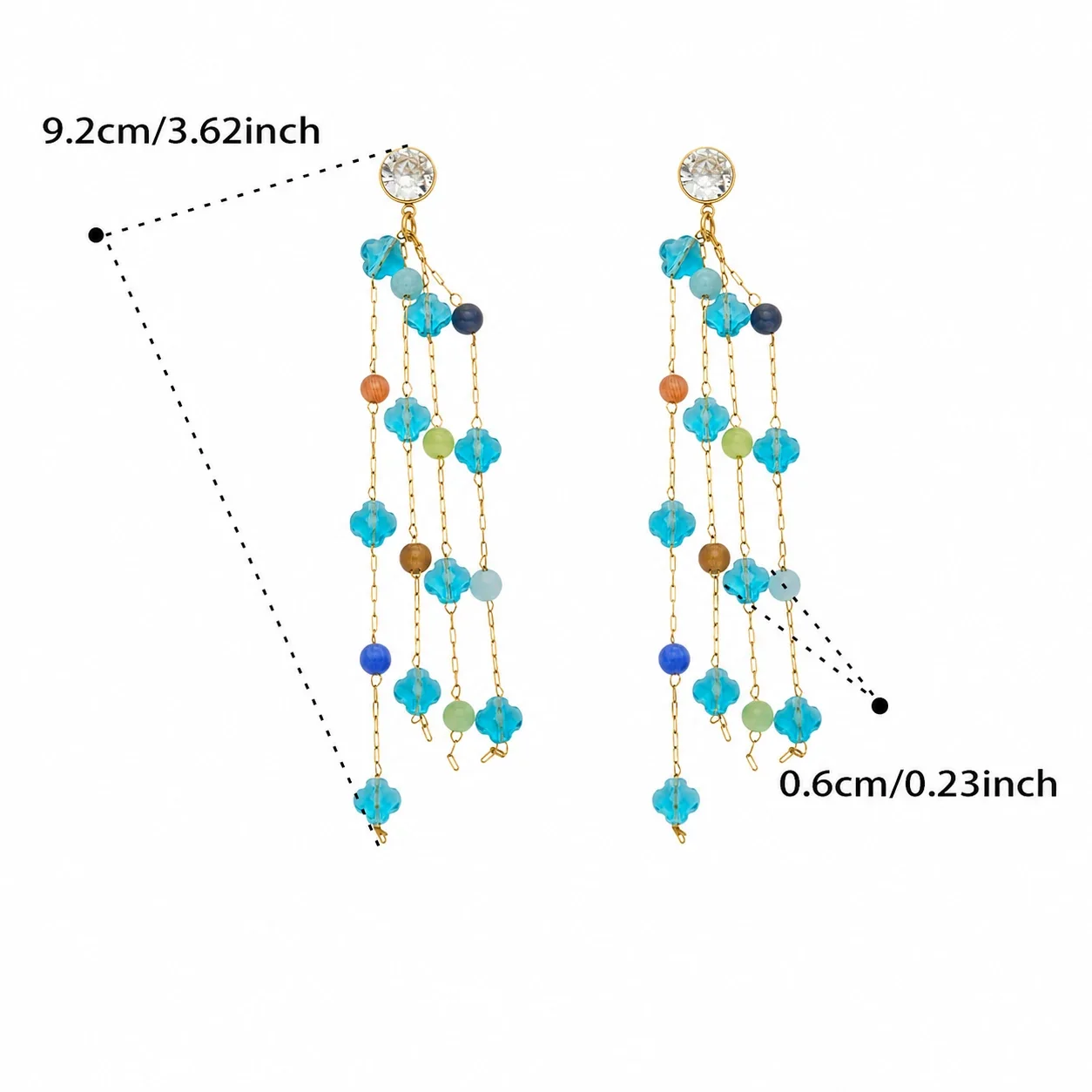 Cascading 18K Gold-Plated Crystal Tassel Drop Earrings - Blue Gold