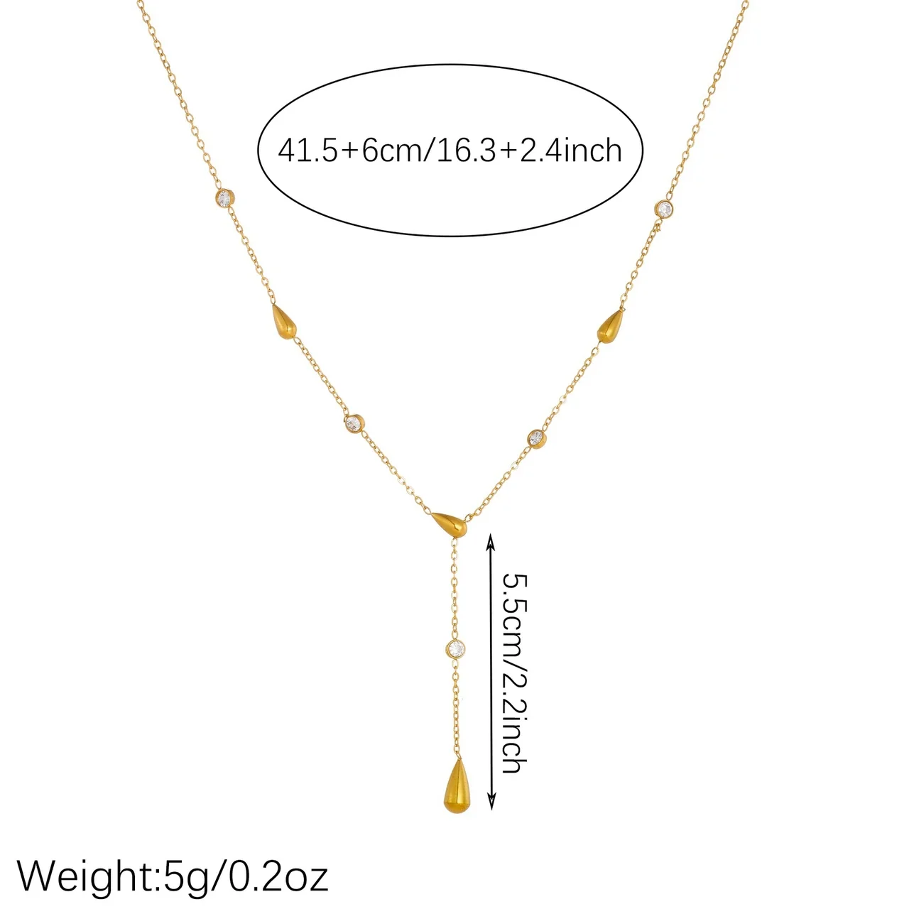 Y-Drop Stainless Steel Necklace with Bezel CZ, Gold-Plated