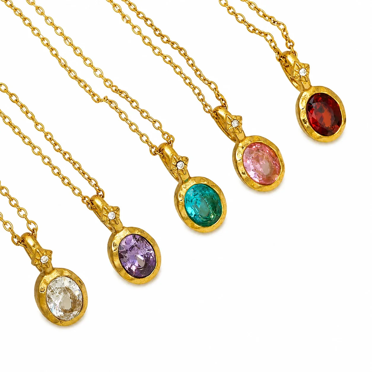 Radiant 316 Stainless Oval Crystal Pendant Necklace