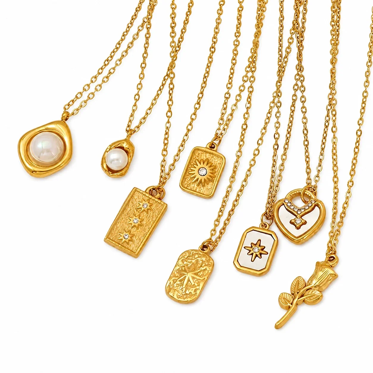 Radiant Gold-Plated Stainless Steel Charm Pendant Necklace