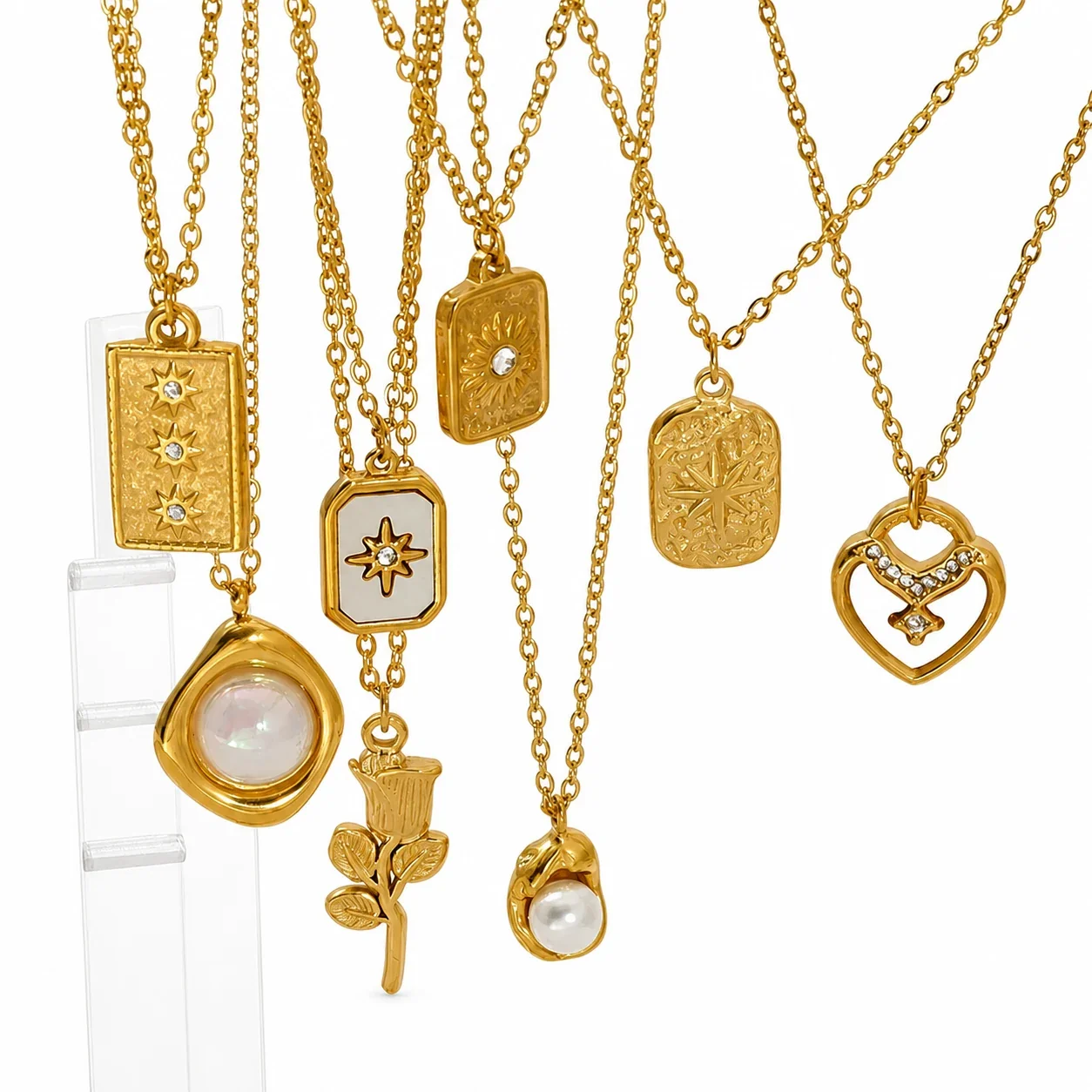 Radiant Gold-Plated Stainless Steel Charm Pendant Necklace