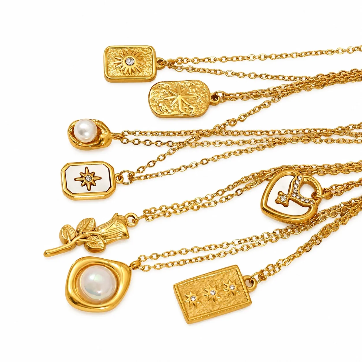 Radiant Gold-Plated Stainless Steel Charm Pendant Necklace
