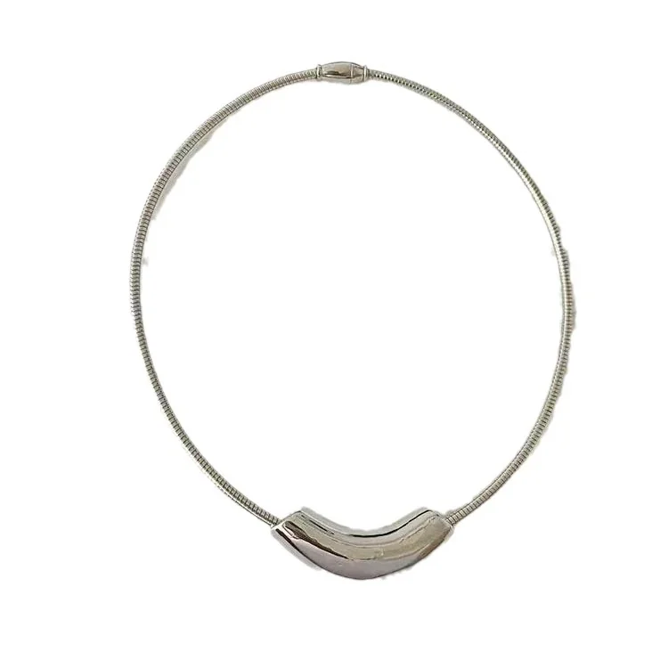 Crescent Tube Snake Chain Necklace, Stainless Steel