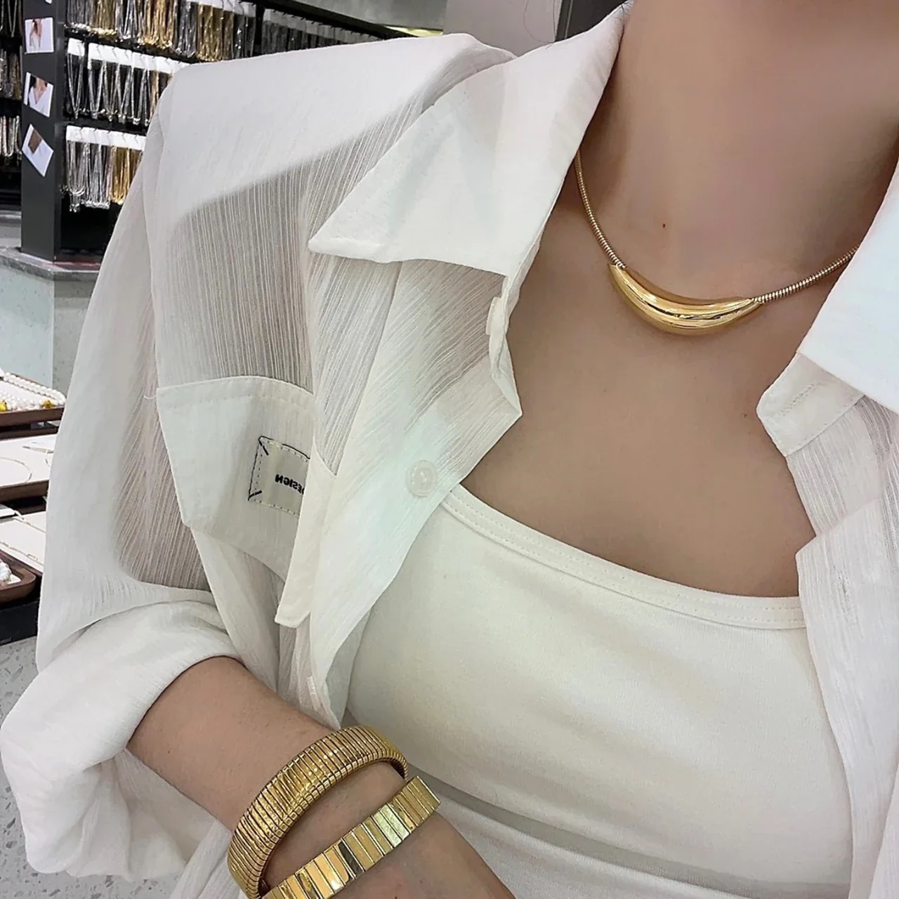 Foto prodotto: Crescent Tube Snake Chain Necklace, Stainless Steel
