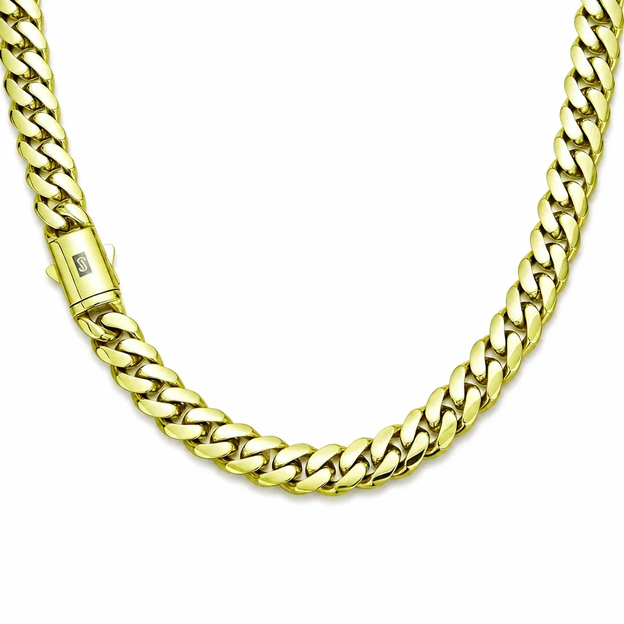 Bold 14K Gold-Plated Cuban Link Box Clasp Chain Necklace
