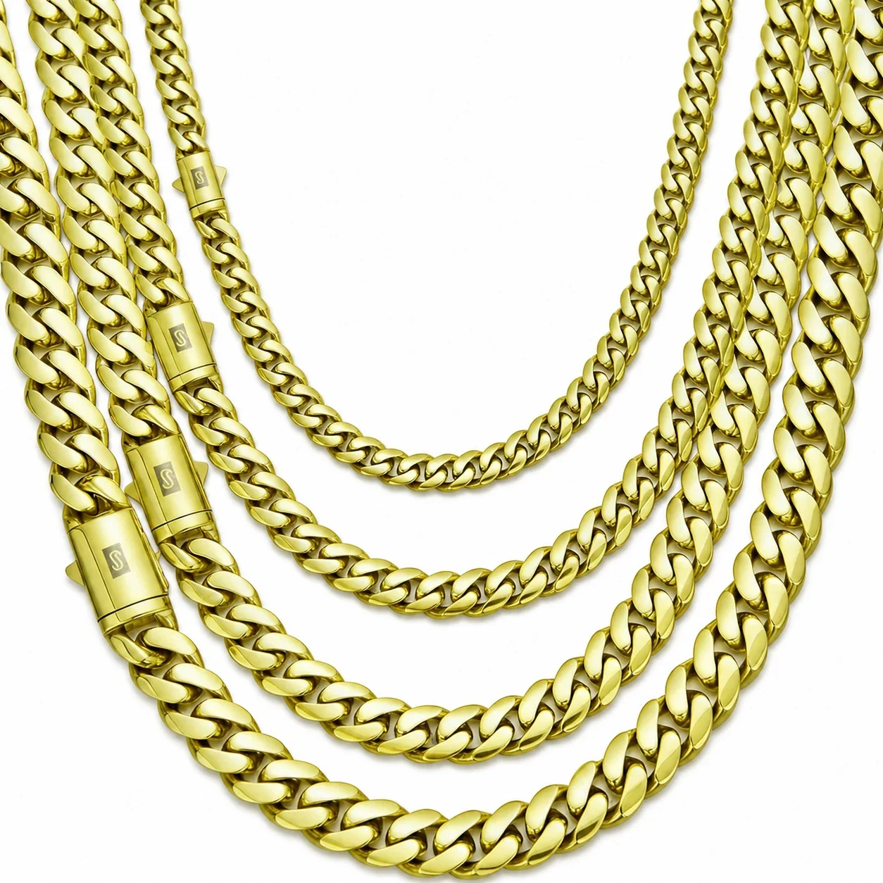 Bold 14K Gold-Plated Cuban Link Box Clasp Chain Necklace