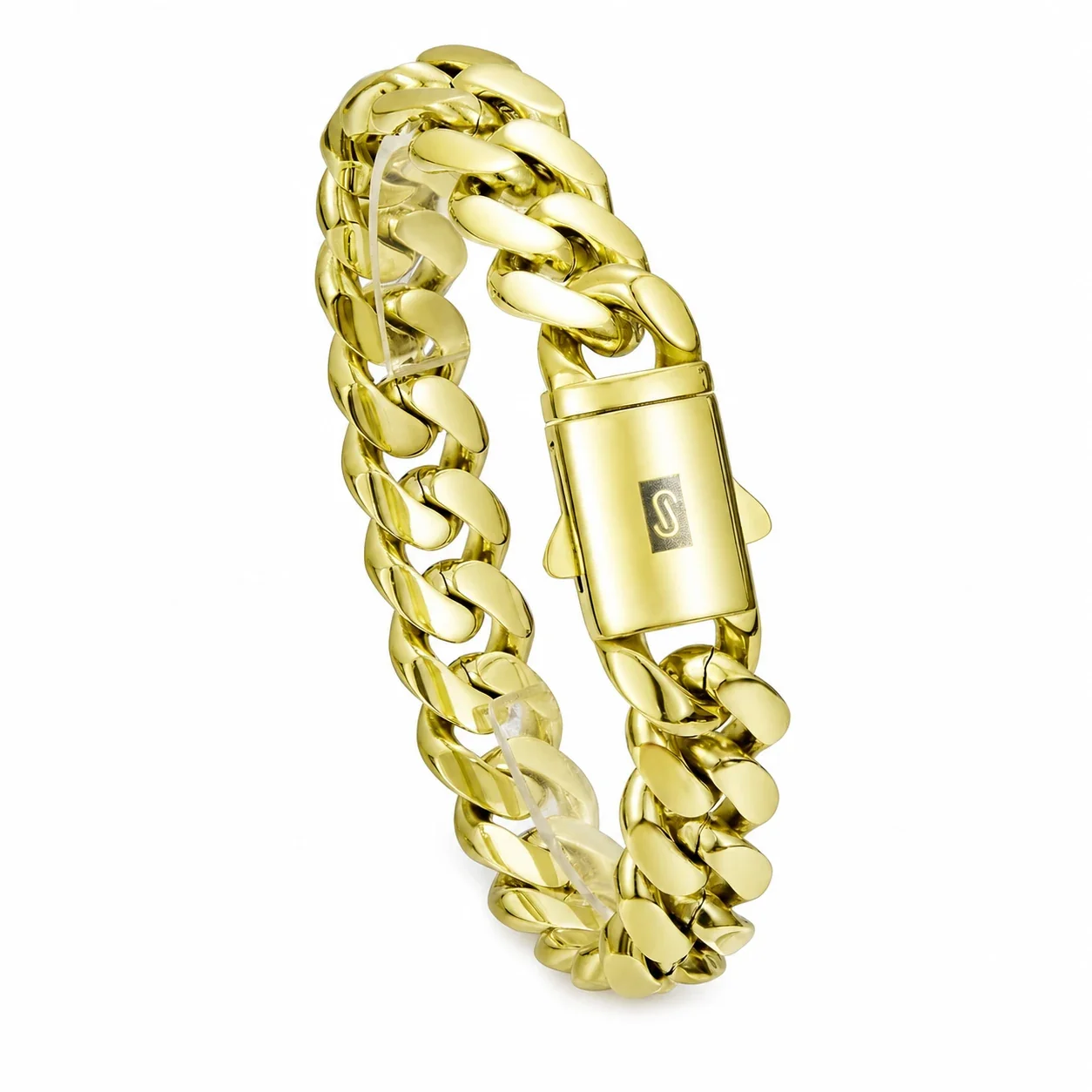 Bold 14K Gold-Plated Cuban Link Box Clasp Chain Necklace