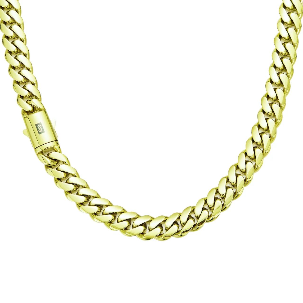 Bold 14K Gold-Plated Cuban Link Box Clasp Chain Necklace