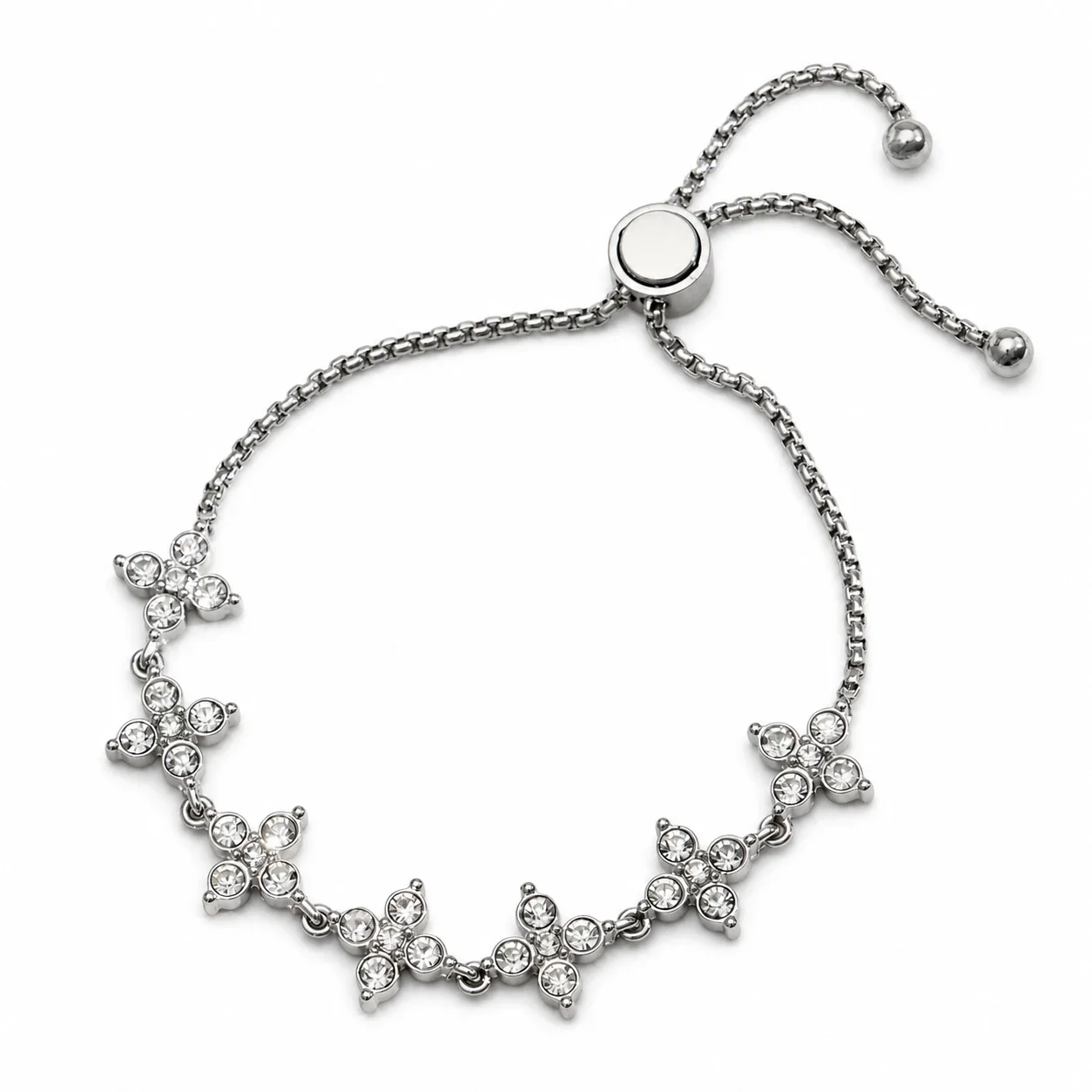 Dainty 18K Gold PVD Four-Leaf CZ Box Chain Bracelet