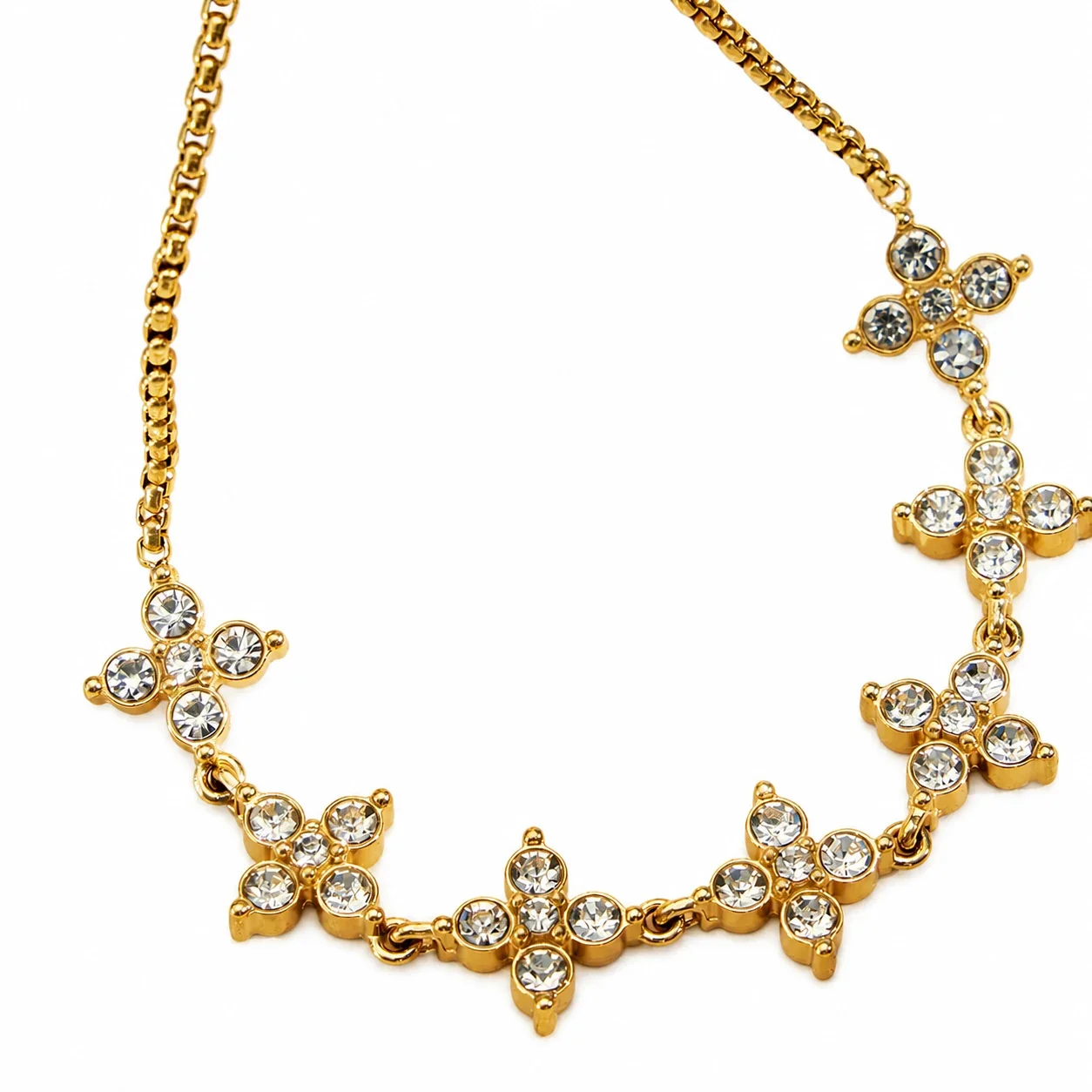 Dainty 18K Gold PVD Four-Leaf CZ Box Chain Bracelet