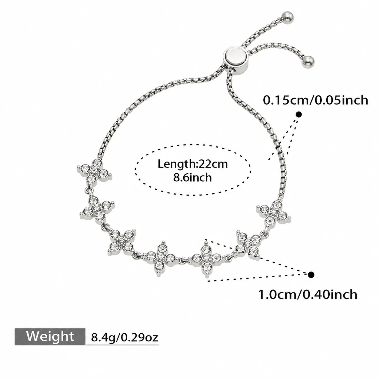 Dainty 18K Gold PVD Four-Leaf CZ Box Chain Bracelet - Gold