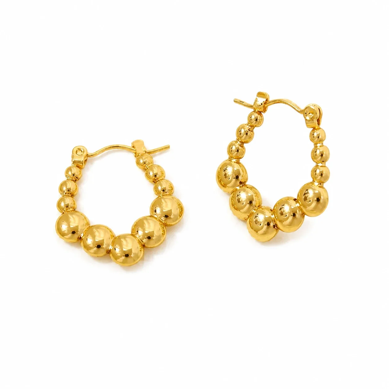 Sculptural Gold-Plated Bead U-Hoop Stainless Steel Earrings
