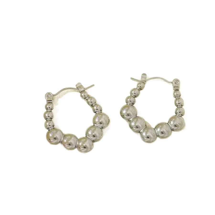 Sculptural Gold-Plated Bead U-Hoop Stainless Steel Earrings