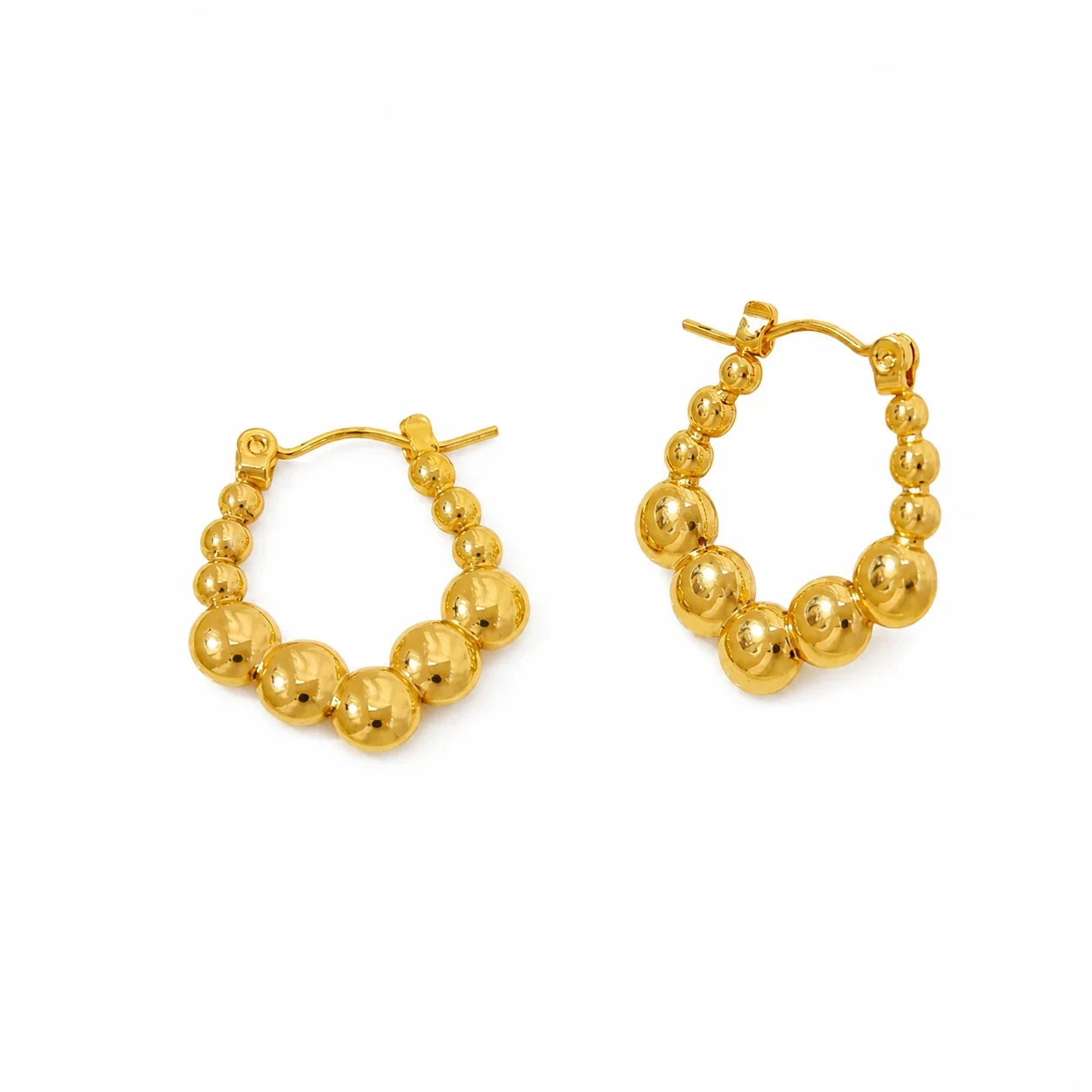 Sculptural Gold-Plated Bead U-Hoop Stainless Steel Earrings - Gold