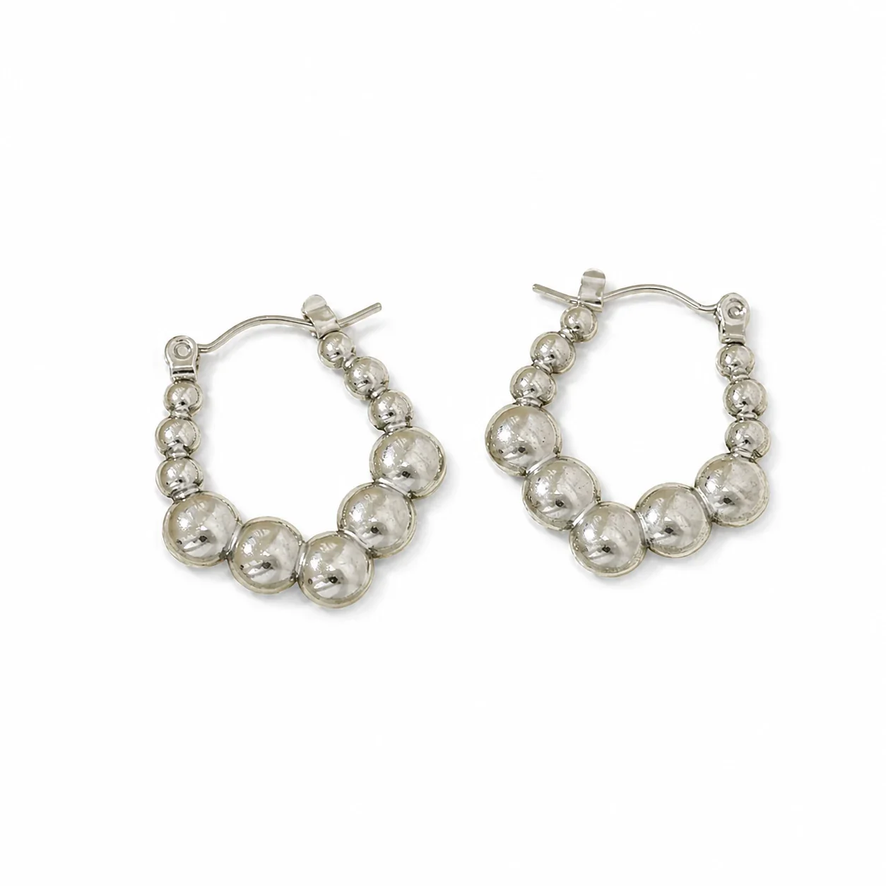 Sculptural Gold-Plated Bead U-Hoop Stainless Steel Earrings - Silver