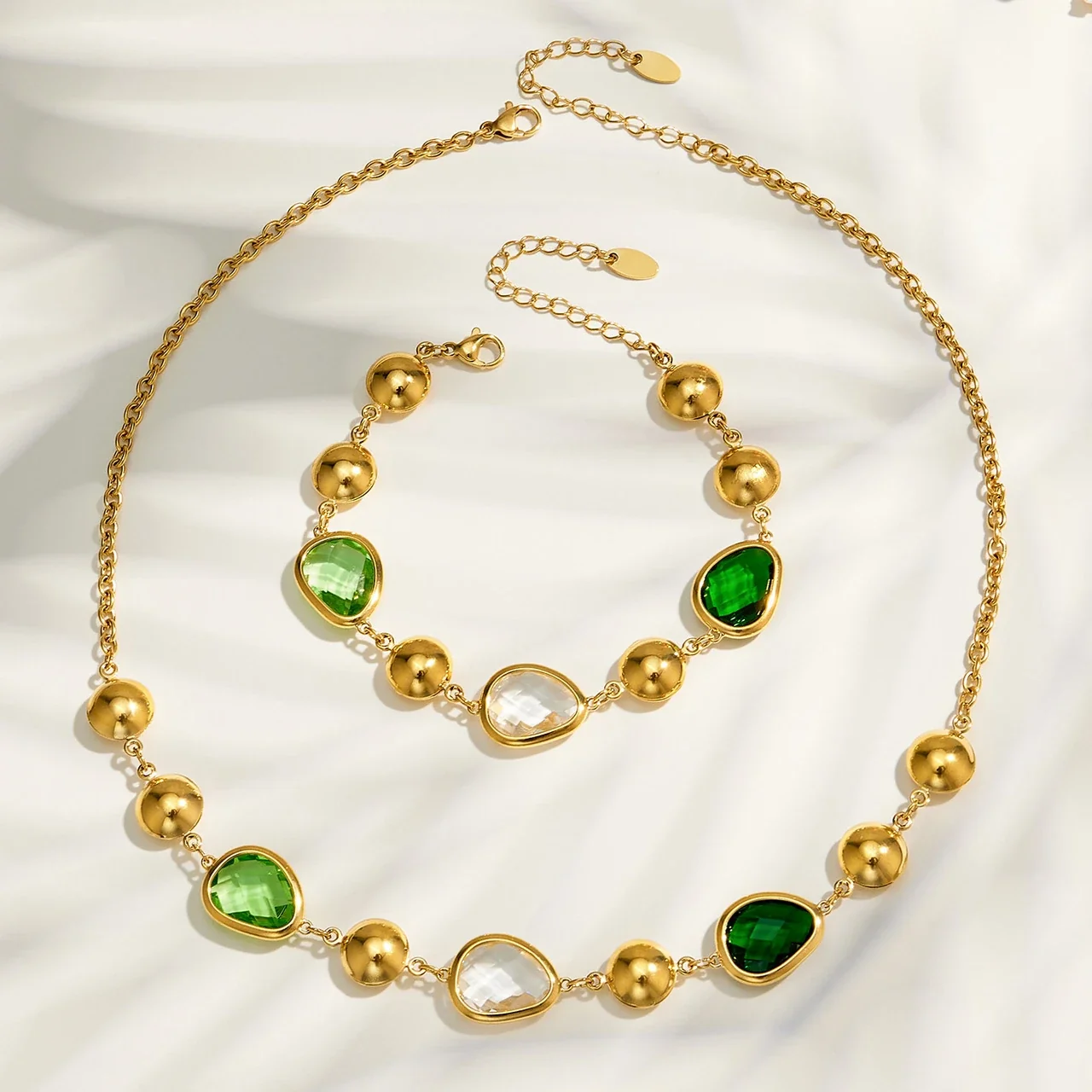 Jewelry Set with Teardrop Crystals, Ball Beads & Gold-Plated Steel