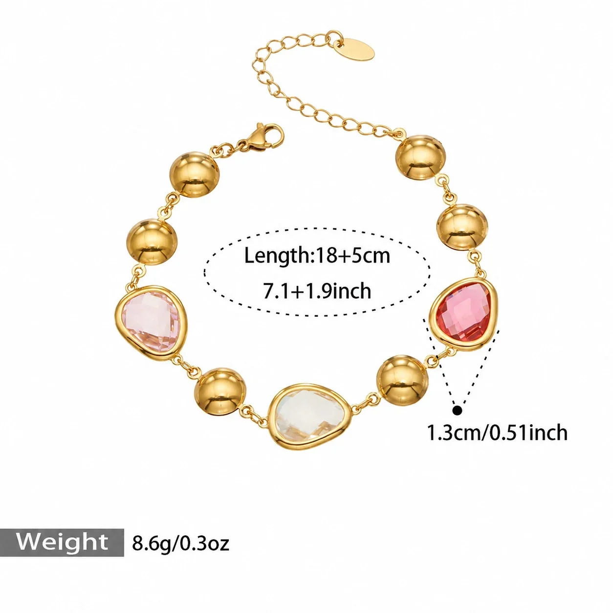 Jewelry Set with Teardrop Crystals, Ball Beads & Gold-Plated Steel - Pink Crystal