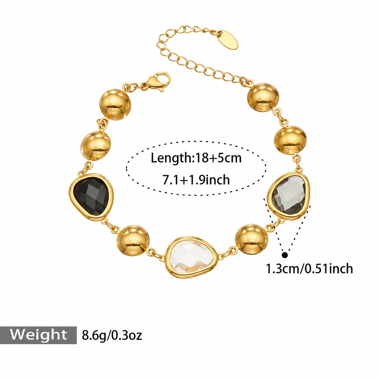 Jewelry Set with Teardrop Crystals, Ball Beads & Gold-Plated Steel - Black Crystal