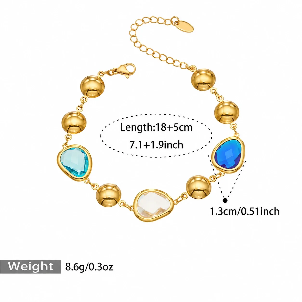 Jewelry Set with Teardrop Crystals, Ball Beads & Gold-Plated Steel - Blue Crystal