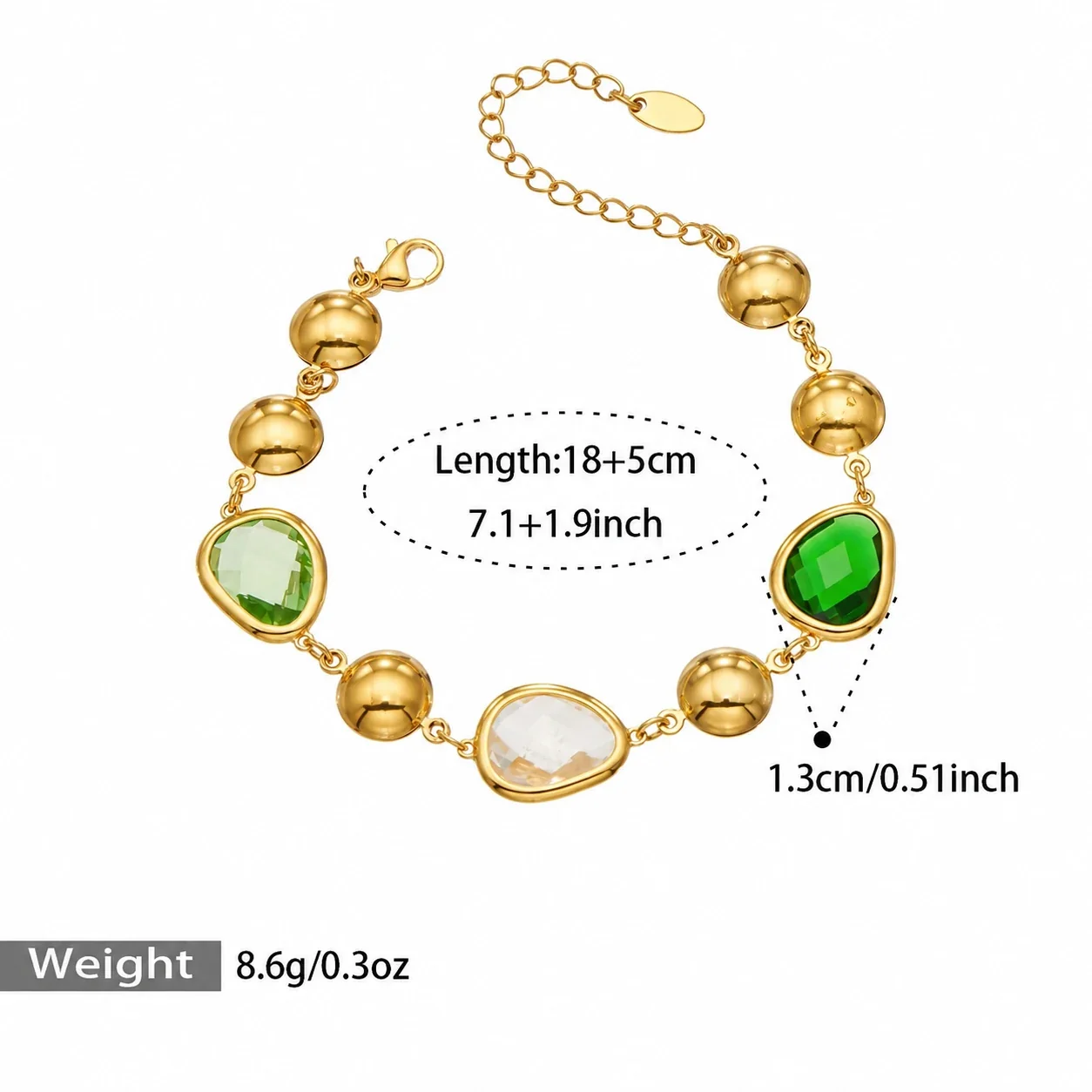 Jewelry Set with Teardrop Crystals, Ball Beads & Gold-Plated Steel - Green Crystal