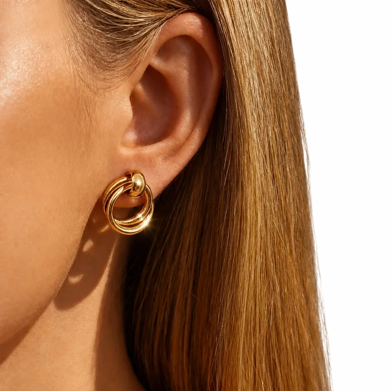 Drop Earrings Interlocking Double Hoops 316 Stainless Steel PVD