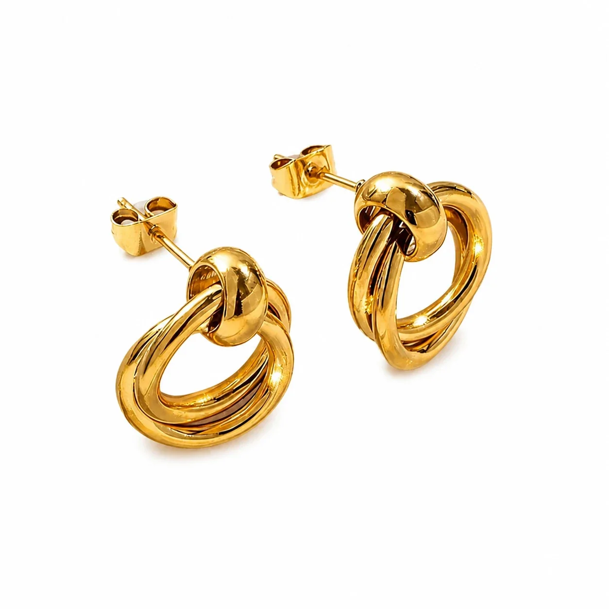 Drop Earrings Interlocking Double Hoops 316 Stainless Steel PVD