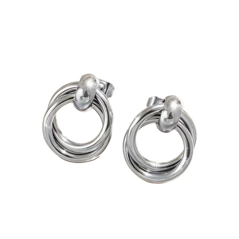 Drop Earrings Interlocking Double Hoops 316 Stainless Steel PVD
