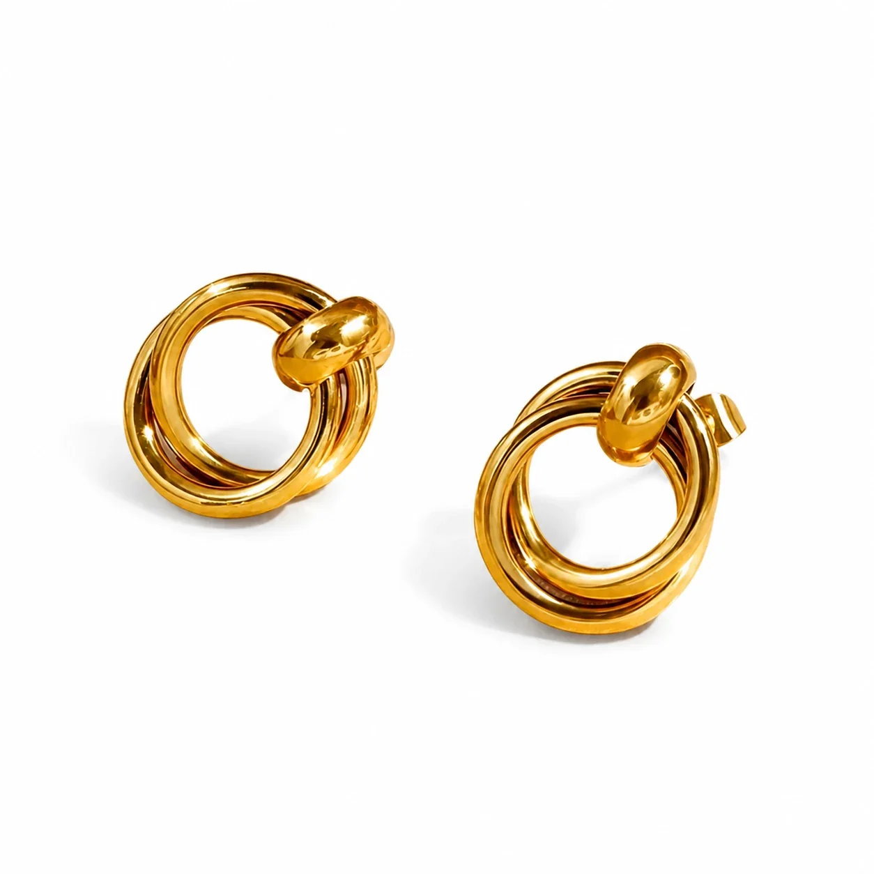 Drop Earrings Interlocking Double Hoops 316 Stainless Steel PVD - Gold