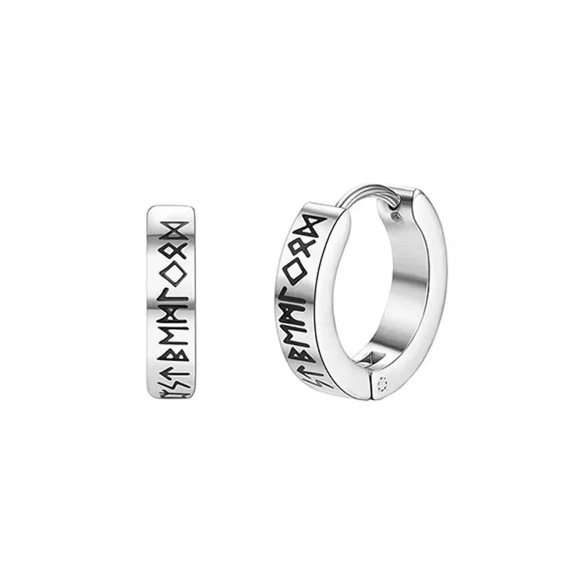 Nordic Silver-Tone Stainless Steel Rune Huggie Earrings