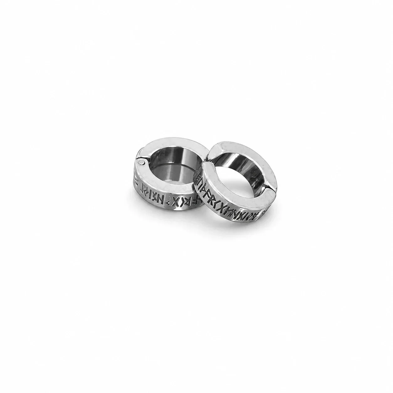 Nordic Silver-Tone Stainless Steel Rune Huggie Earrings