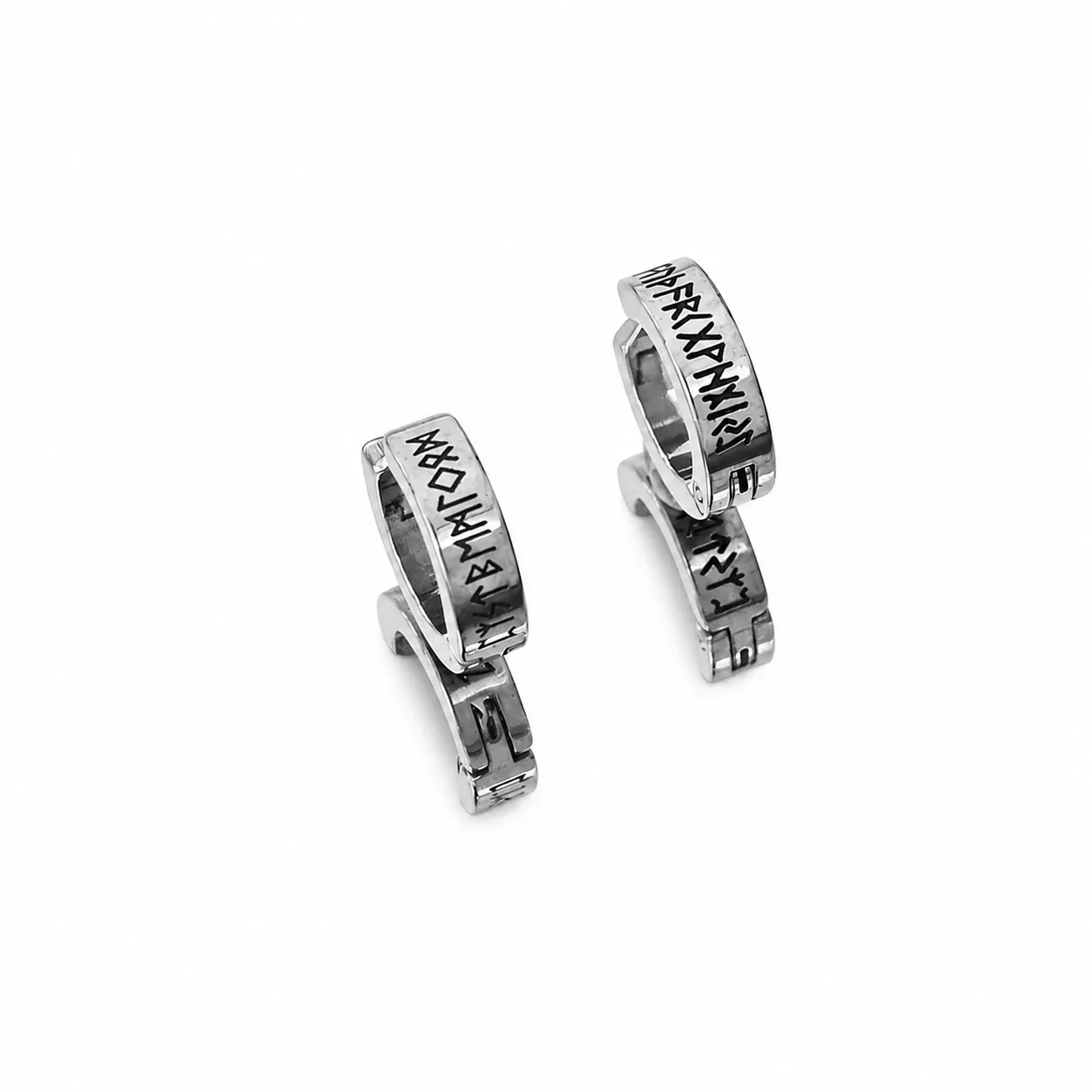 Nordic Silver-Tone Stainless Steel Rune Huggie Earrings