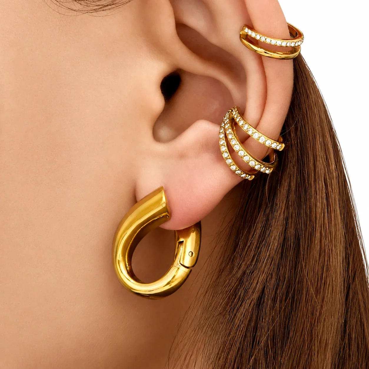 Teardrop Hoop Earrings, Tapered 18K Gold PVD Stainless Steel