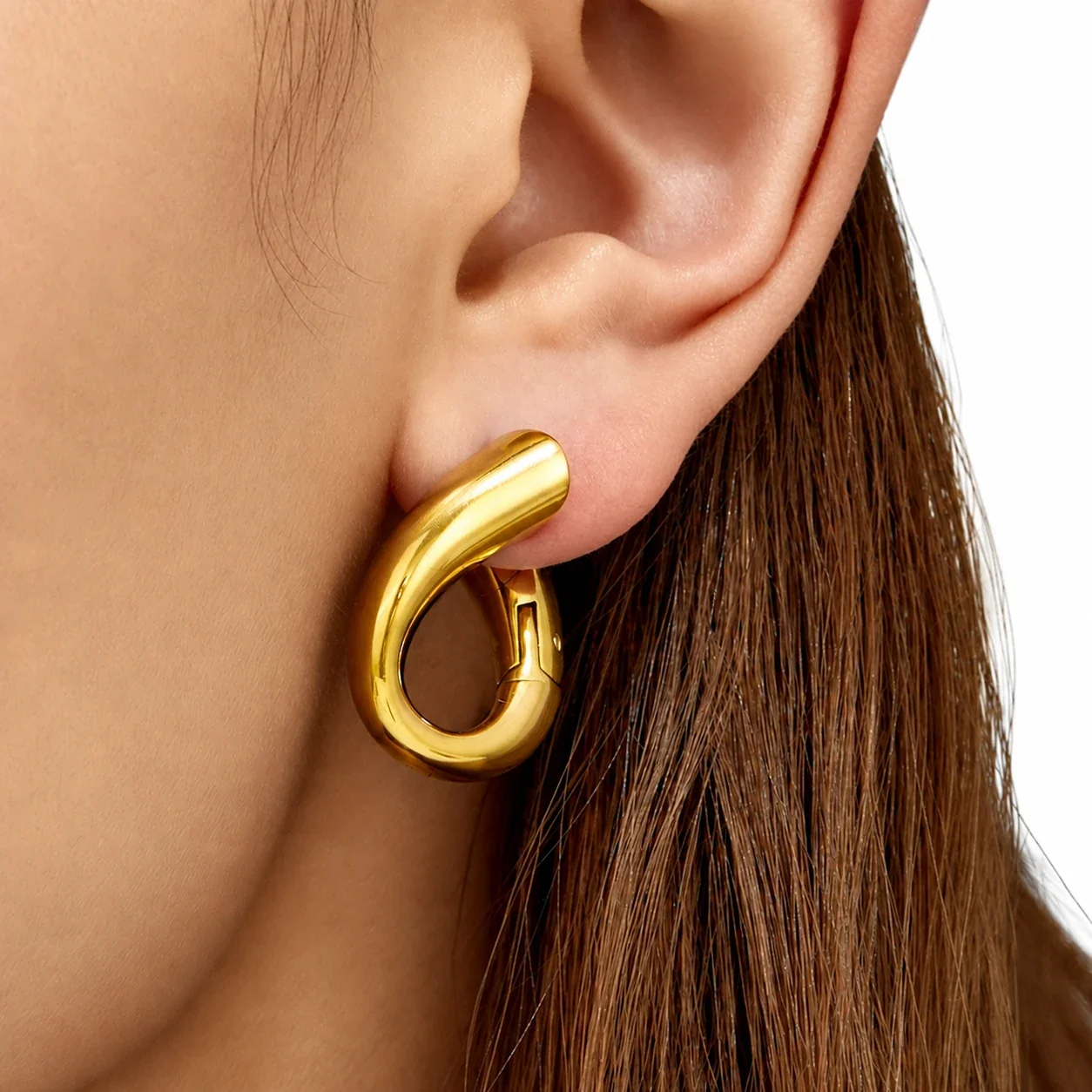 Teardrop Hoop Earrings, Tapered 18K Gold PVD Stainless Steel