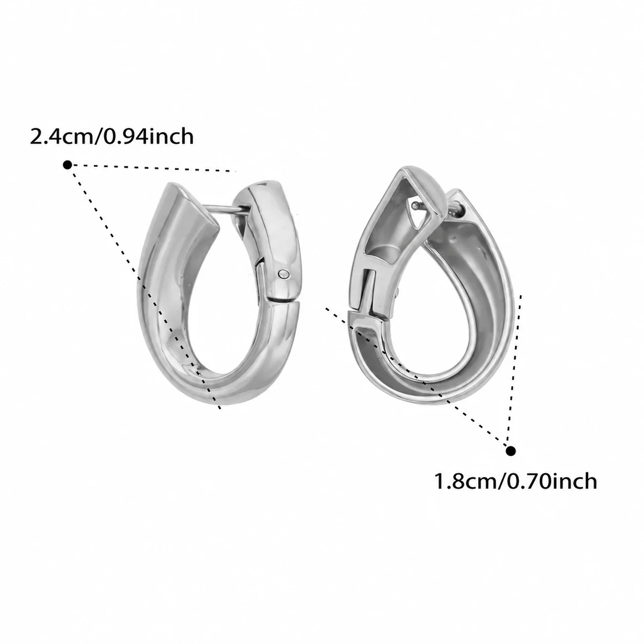 Teardrop Hoop Earrings, Tapered 18K Gold PVD Stainless Steel - Silver