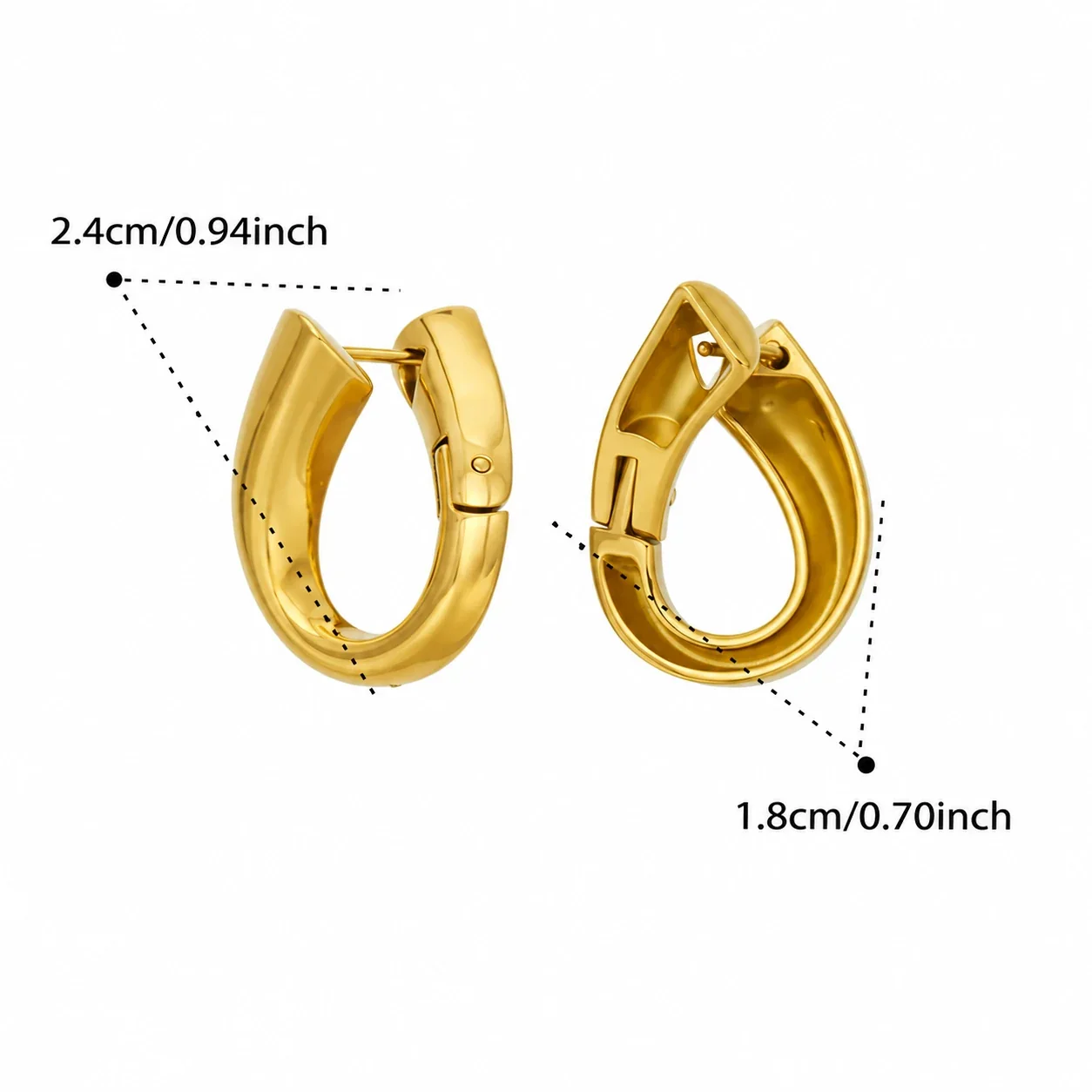 Teardrop Hoop Earrings, Tapered 18K Gold PVD Stainless Steel - Gold