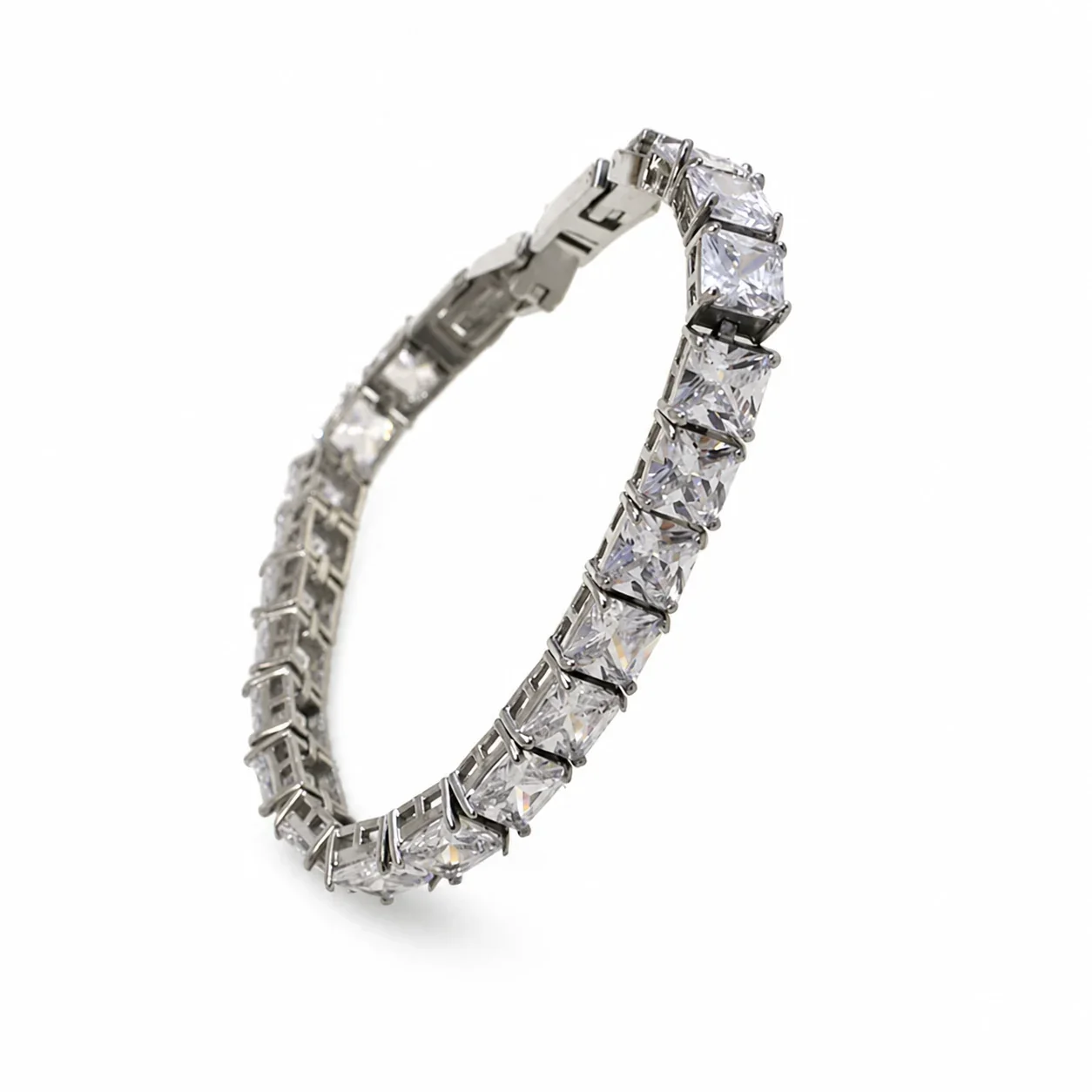 Princess-Cut CZ 316 Stainless Steel Tennis Bracelet