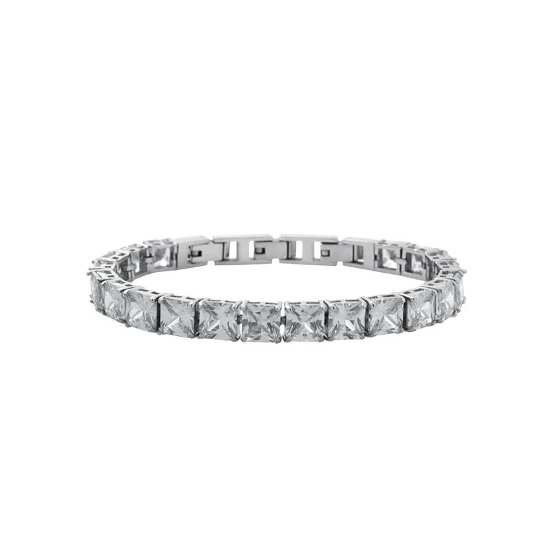 Princess-Cut CZ 316 Stainless Steel Tennis Bracelet - Silver / Blue