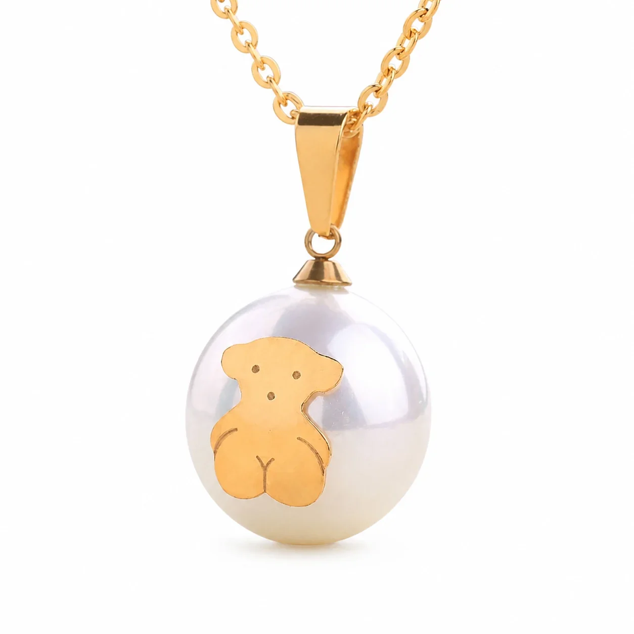 Playful 316 Stainless Steel Pearl Bear Pendant Necklace