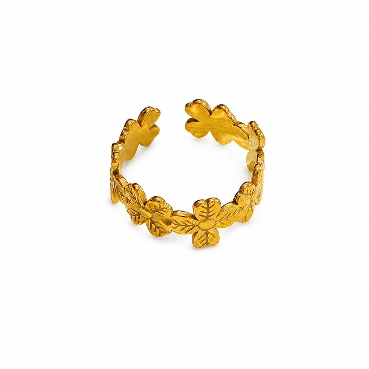 Delicate 316 Gold PVD Floral Open Ring